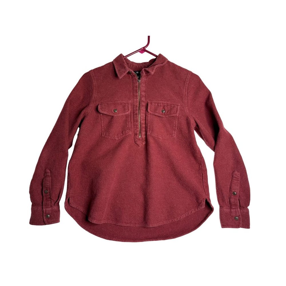 Madewell 3/4 Zip Red‎ Flannel L/S Shirt Womens Medium
